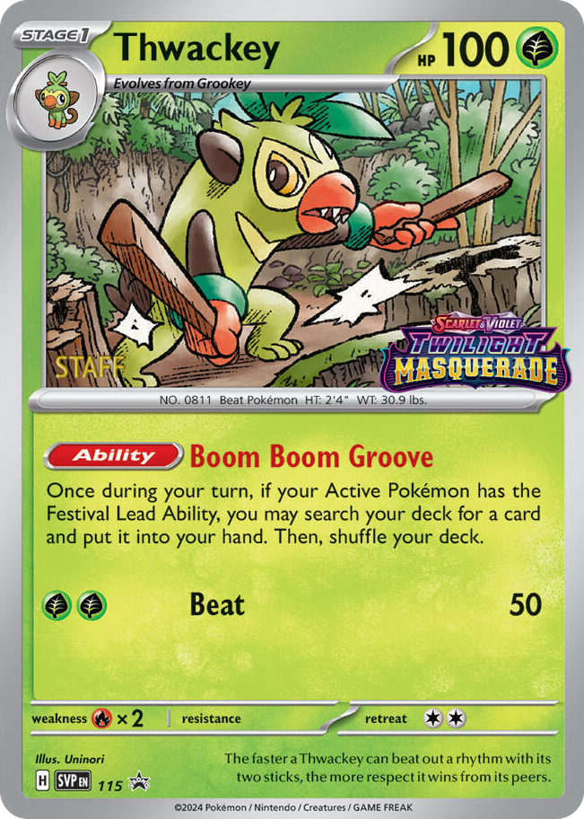 0115 Thwackey - 115 (Prerelease) [Staff] Promo Scarlet & Violet Promo Cards