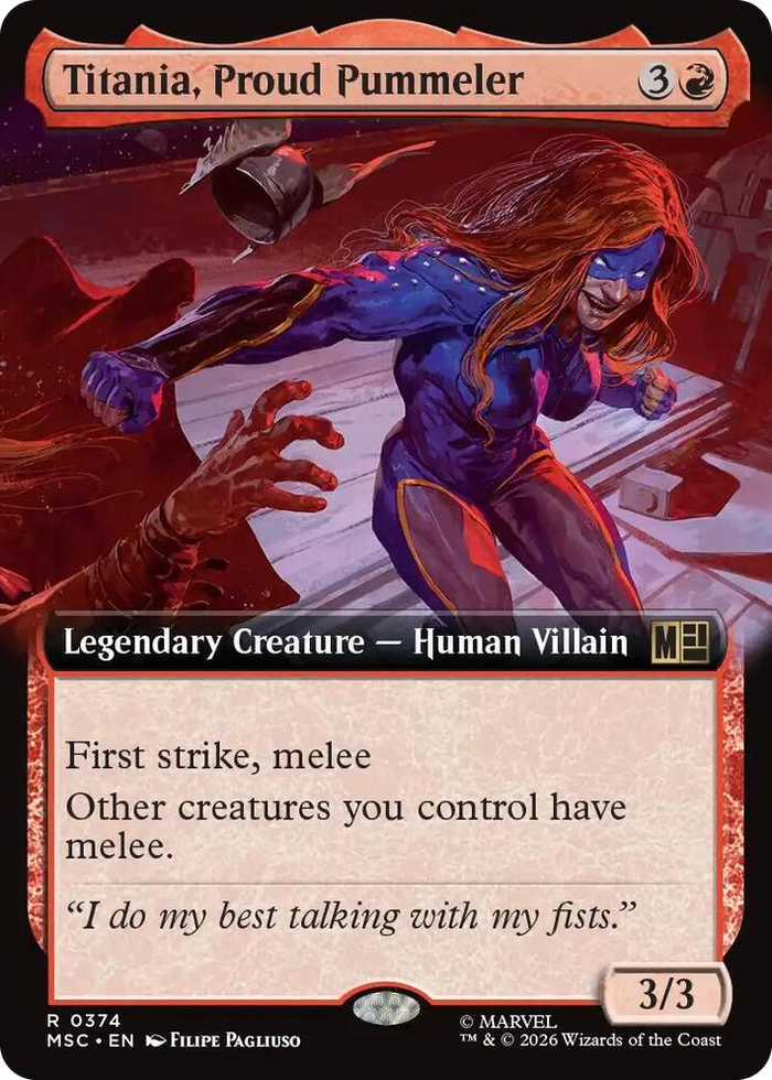Titania, Proud Pummeler (Extended Art) #374 R - Commander: Marvel Super Heroes Pokemon card