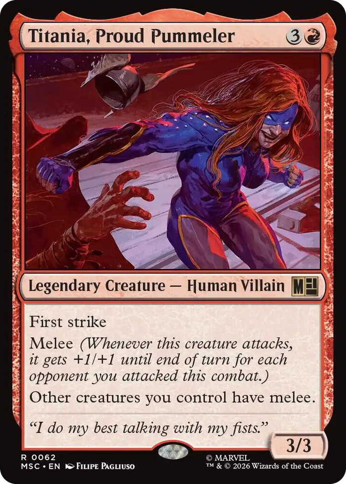Titania, Proud Pummeler (Surge Foil) #62 R - Commander: Marvel Super Heroes Pokemon card