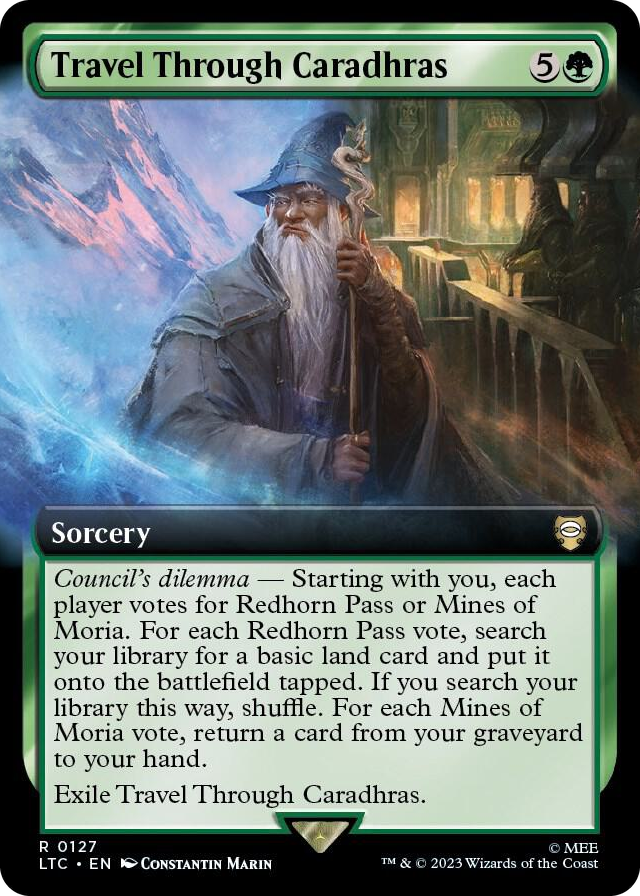 Travel Through Caradhras (Extended Art) #127 R - Commander: The Lord of the Rings: Tales of Middle-earth Pokemon card