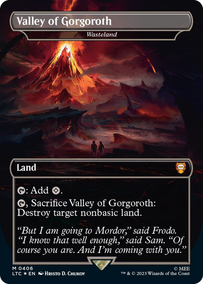 Valley of Gorgoroth - Wasteland (Borderless) (Surge Foil) #406 M - Commander: The Lord of the Rings: Tales of Middle-earth Pokemon card