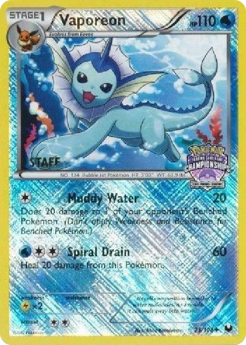 0025 Vaporeon - 25/108 (State Championships) [Staff] Promo League & Championship Cards