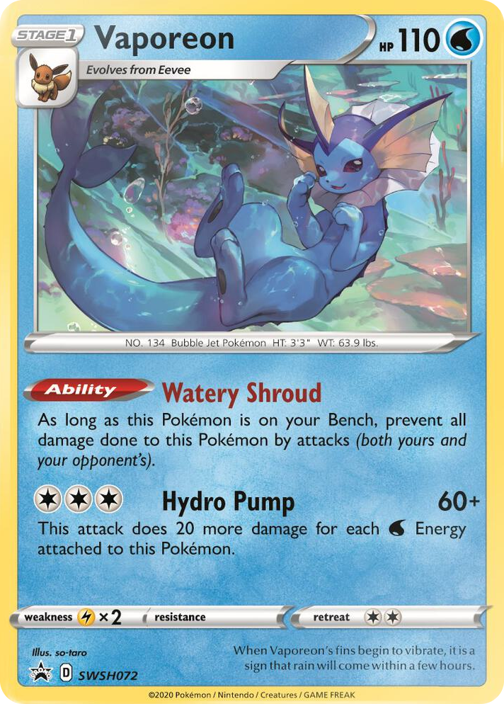 0072 Vaporeon - SWSH072 Promo Sword & Shield Promo Cards