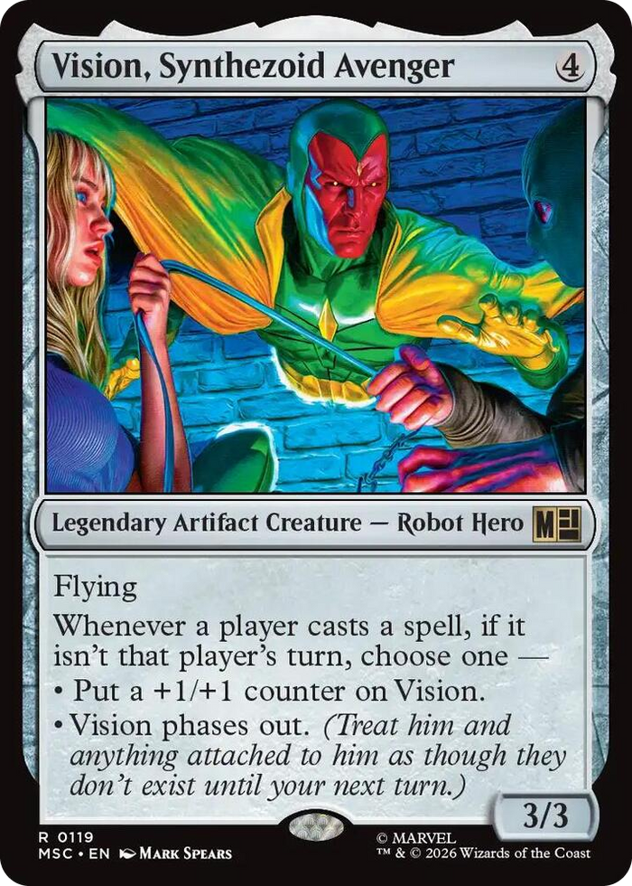 Vision, Synthezoid Avenger (Surge Foil) #119 R - Commander: Marvel Super Heroes Pokemon card