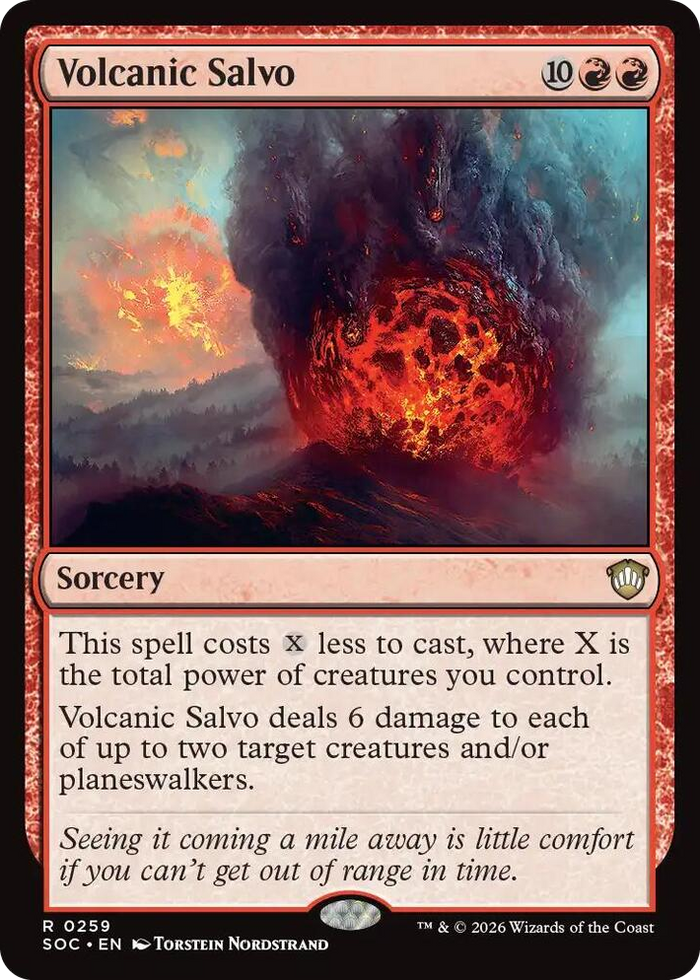 Volcanic Salvo #259 R - Commander: Secrets of Strixhaven Pokemon card