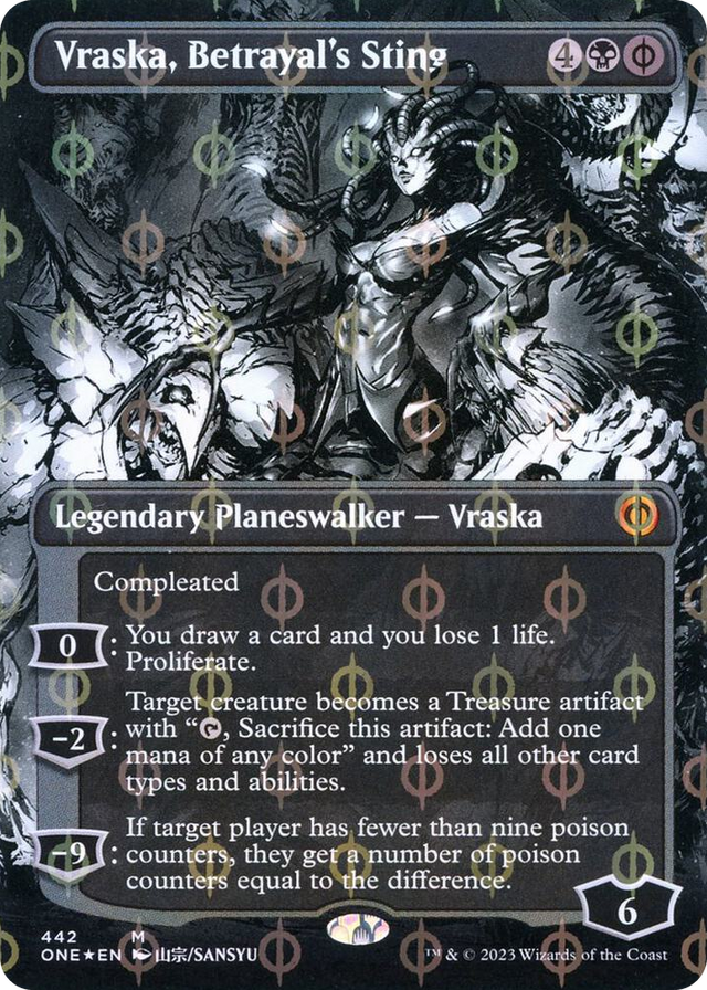 0442 Vraska, Betrayal's Sting (Borderless) (Step-and-Compleat Foil) M Phyrexia: All Will Be One