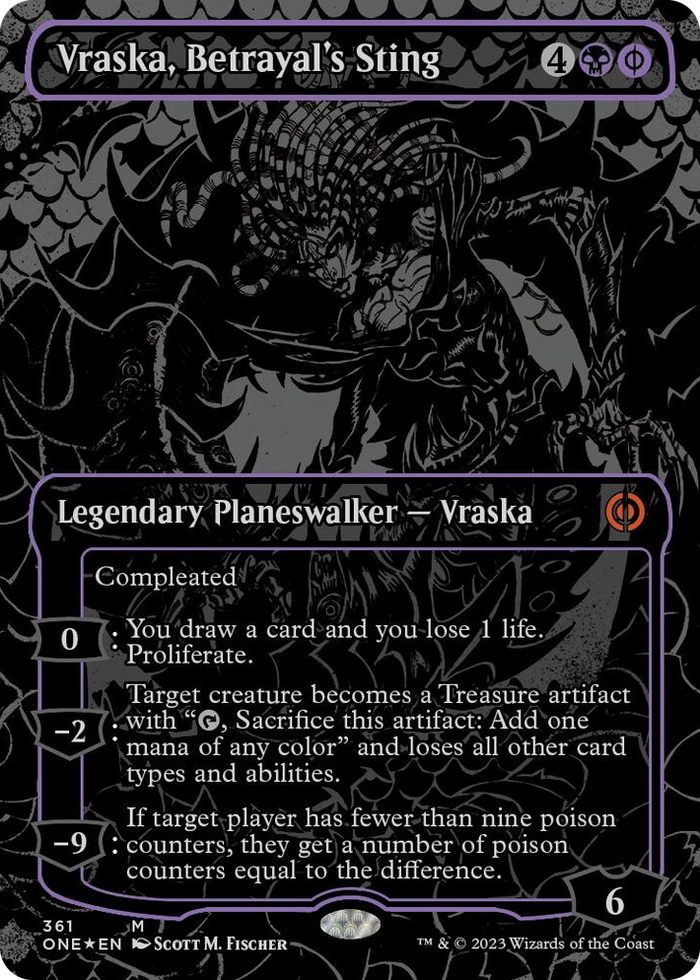 Vraska, Betrayal's Sting (Oil Slick Raised Foil) #361 M - Phyrexia: All Will Be One Pokemon card