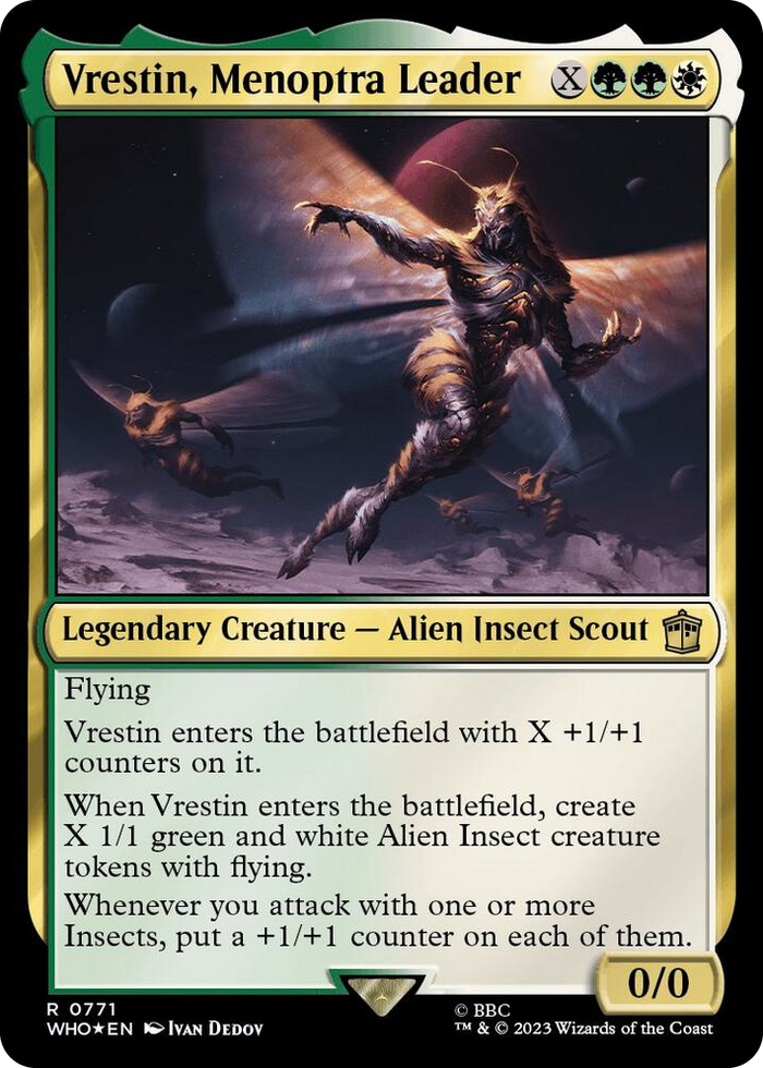 Vrestin, Menoptra Leader (Surge Foil) #771 R - Universes Beyond: Doctor Who Pokemon card