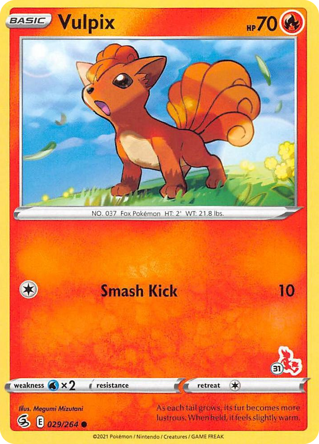 0029 Vulpix - 029/264 (#31 Cinderace Stamped) Promo Battle Academy 2022