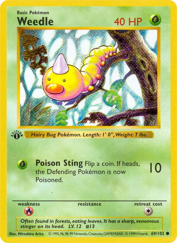 0069 Weedle Common Base Set (Shadowless)