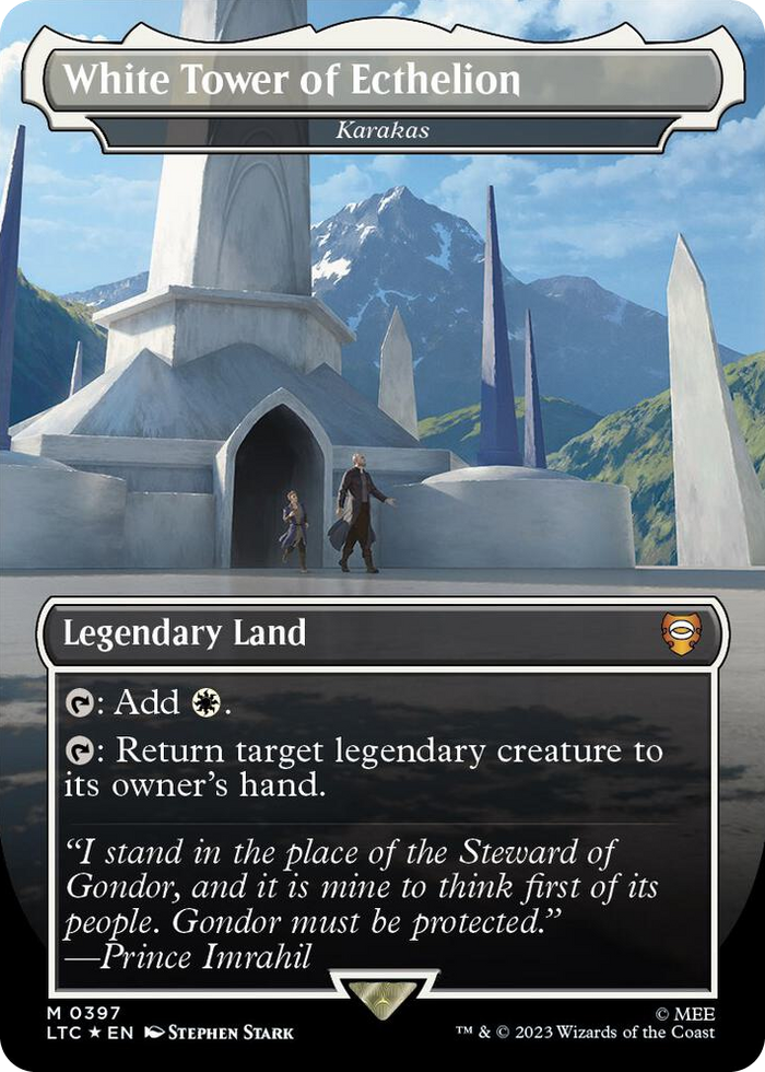 White Tower of Ecthelion - Karakas (Borderless) (Surge Foil) #397 M - Commander: The Lord of the Rings: Tales of Middle-earth Pokemon card