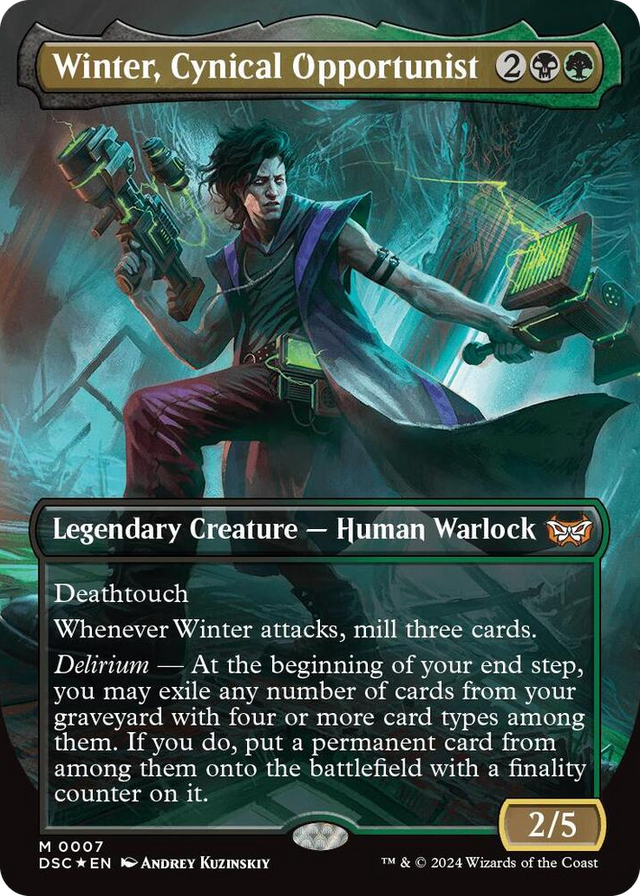 0007 Winter, Cynical Opportunist (Borderless) M Commander: Duskmourn: House of Horror