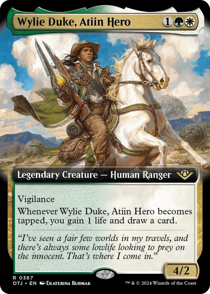 Wylie Duke, Atiin Hero (Extended Art) #367 R - Outlaws of Thunder Junction Pokemon card