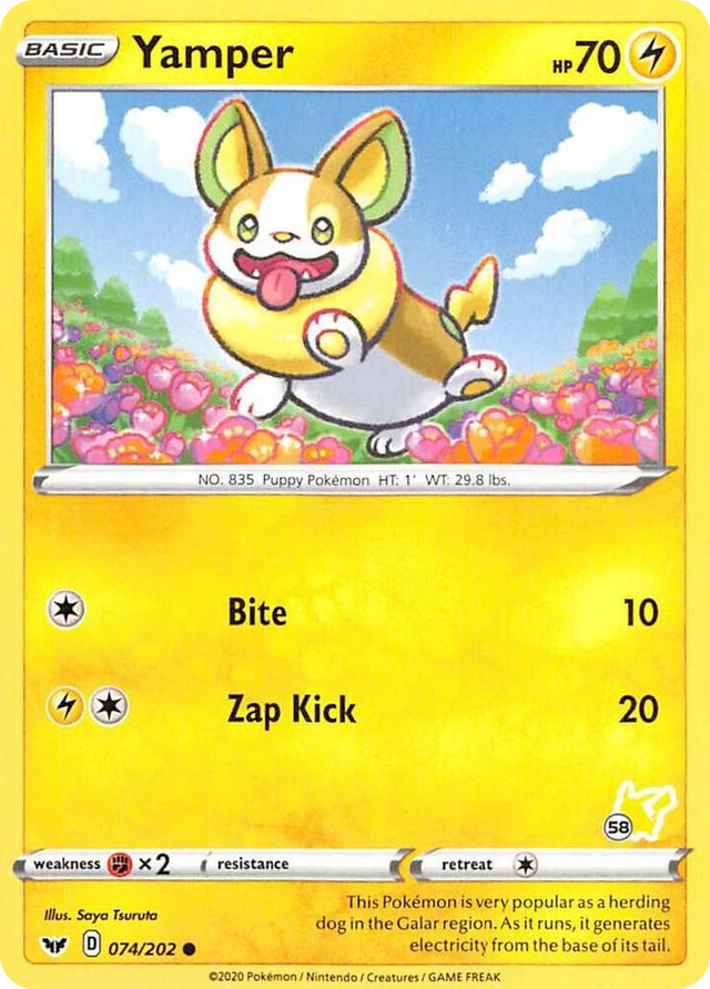 0074 Yamper - 074/202 (#58 Pikachu Stamped) Promo Battle Academy 2022