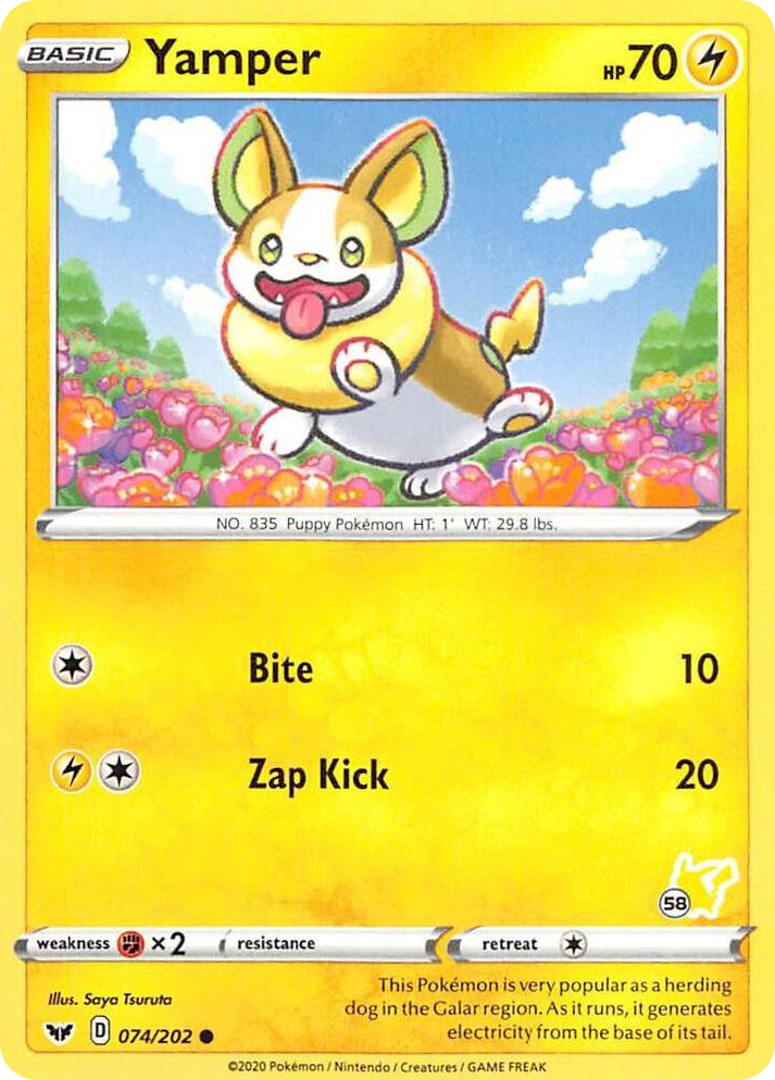 0074 Yamper - 074/202 (#58 Pikachu Stamped) Promo Battle Academy 2022