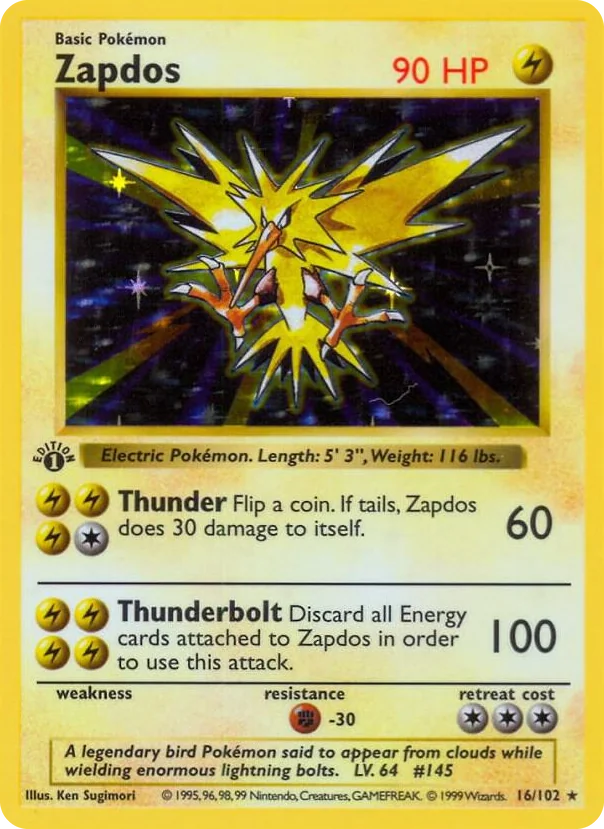 0016 Zapdos Holo Rare Base Set (Shadowless)