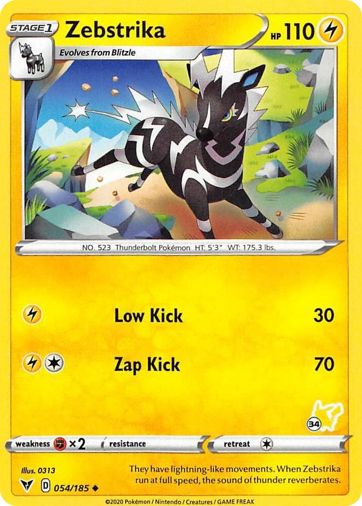0054 Zebstrika - 054/185 (#34 Pikachu Stamped) Promo Battle Academy 2022