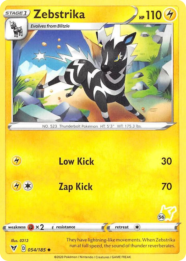 0054 Zebstrika - 054/185 (#56 Pikachu Stamped) Promo Battle Academy 2022