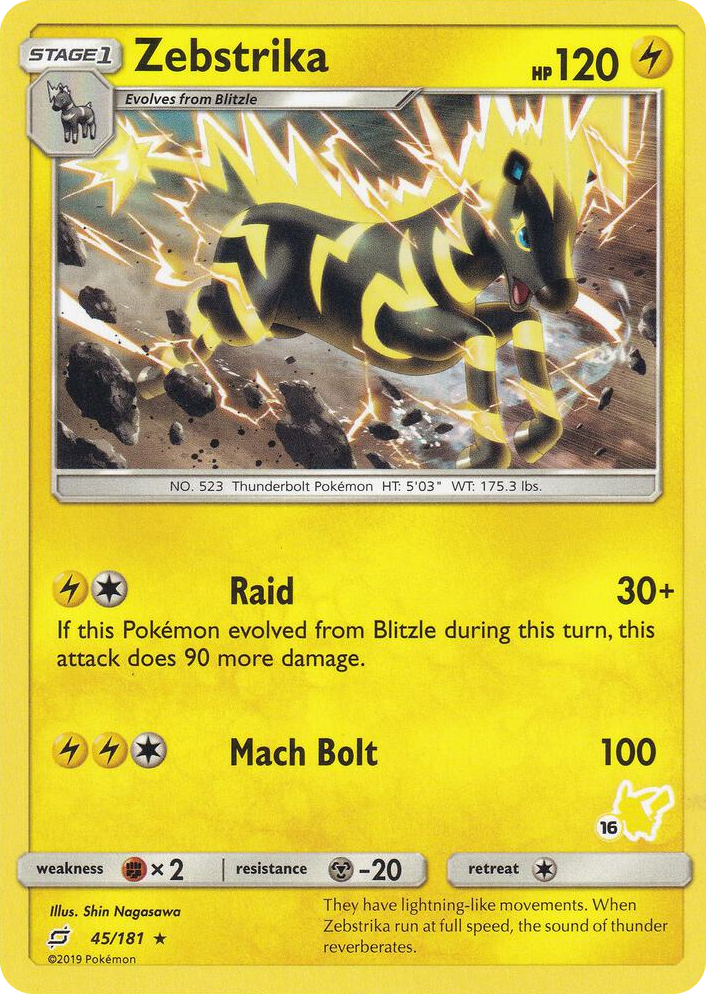 0045 Zebstrika - 45/181 (#16 Pikachu Stamped) Promo Battle Academy