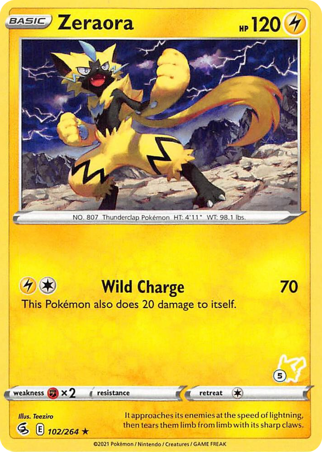 0102 Zeraora - 102/264 (#5 Pikachu Stamped) Promo Battle Academy 2022