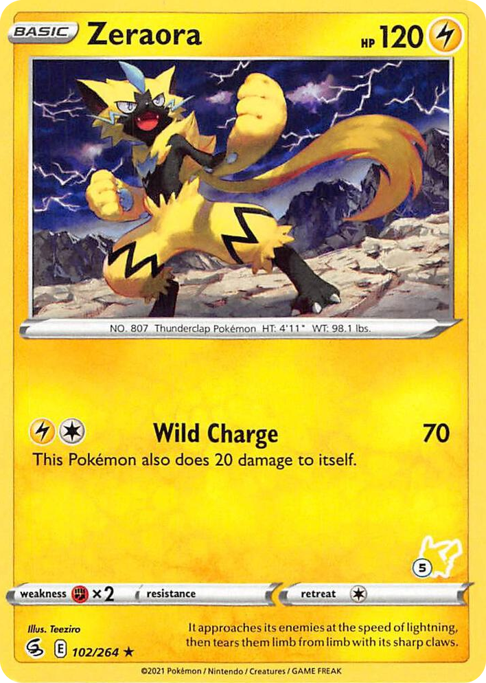 0102 Zeraora - 102/264 (#5 Pikachu Stamped) Promo Battle Academy 2022