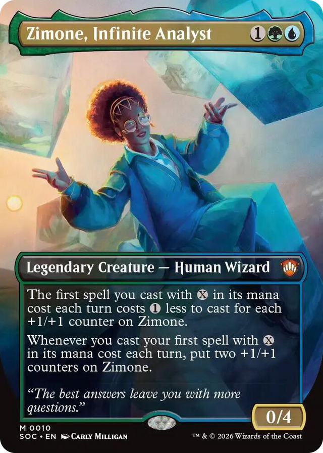 0010 Zimone, Infinite Analyst (Borderless) M Commander: Secrets of Strixhaven