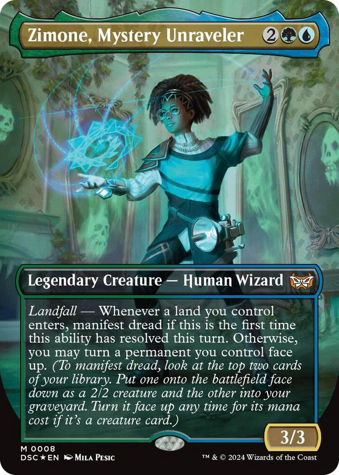 Zimone, Mystery Unraveler (Borderless) #8 M - Commander: Duskmourn: House of Horror Pokemon card