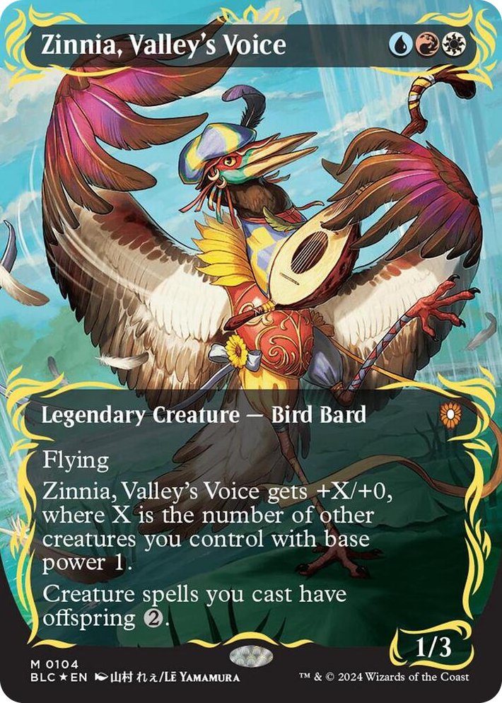 0104 Zinnia, Valley's Voice (Borderless) (Raised Foil) M Commander: Bloomburrow