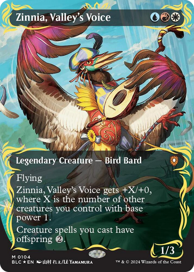 0104 Zinnia, Valley's Voice (Borderless) (Raised Foil) M Commander: Bloomburrow