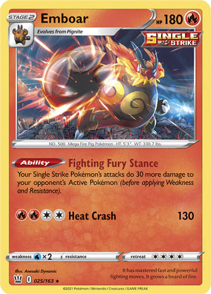 0025 Emboar Holo Rare Battle Styles