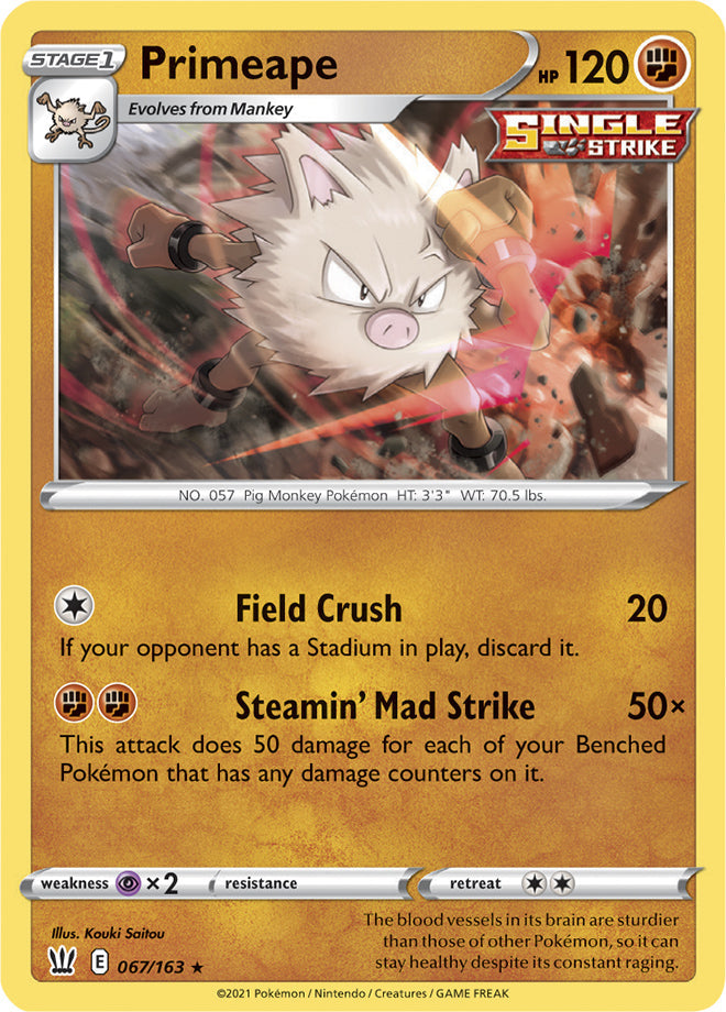 Primeape #67/163 Rare - Battle Styles Pokemon card