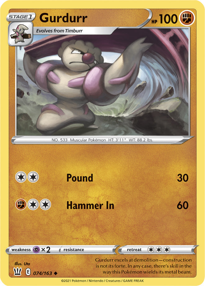 Gurdurr #74/163 Uncommon - Battle Styles Pokemon card