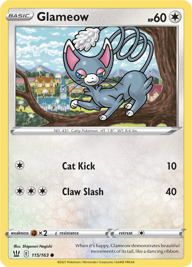 Glameow #115/163 Common - Battle Styles Pokemon card