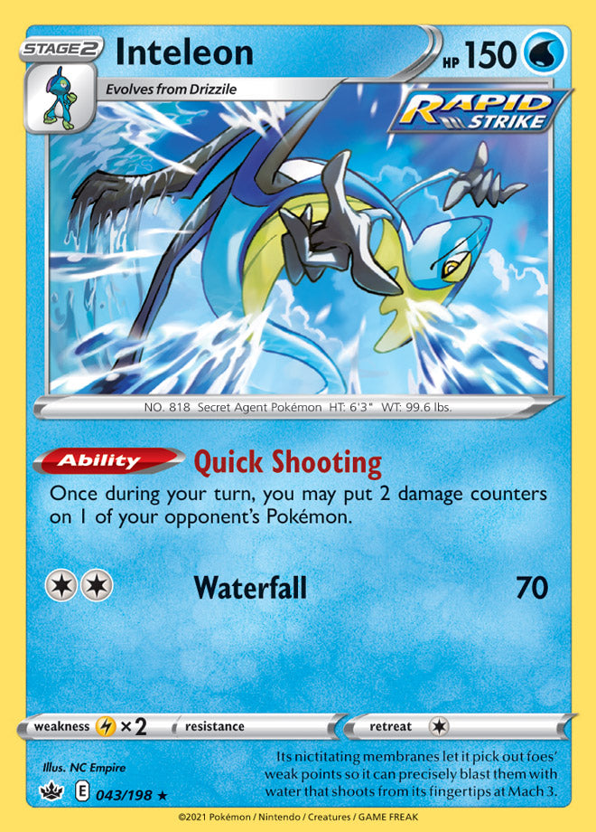 Inteleon #43/198 Holo Rare - Chilling Reign Pokemon card