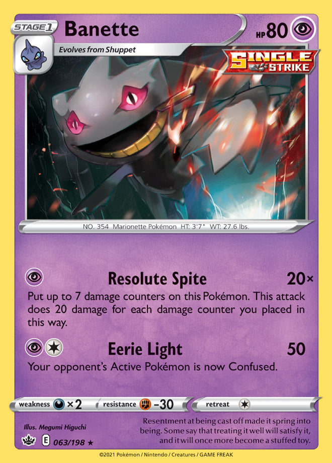 Banette #63/198 Rare - Chilling Reign Pokemon card