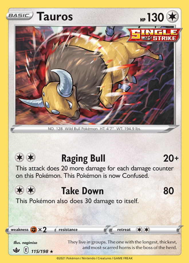 Tauros #115/198 Holo Rare - Chilling Reign Pokemon card