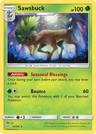 Sawsbuck #16/236 Holo Rare - Cosmic Eclipse Pokemon card