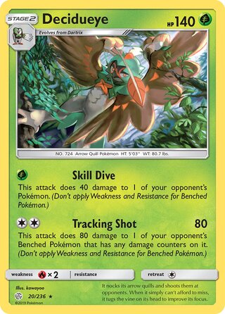 Decidueye #20/236 Holo Rare - Cosmic Eclipse Pokemon card