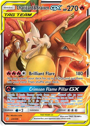 0022 Charizard & Braixen GX Ultra Rare Cosmic Eclipse