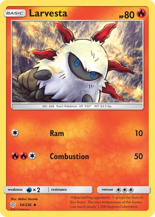 Larvesta #34/236 Uncommon - Cosmic Eclipse Pokemon card