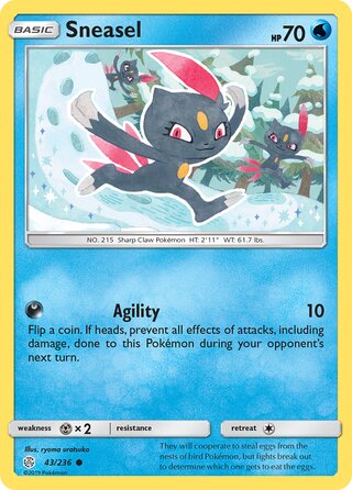 Sneasel #43/236 Common - Cosmic Eclipse Pokemon card
