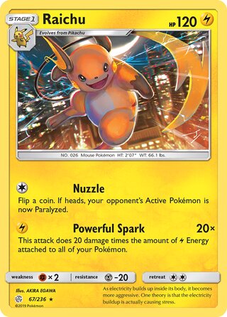 Raichu #67/236 Rare - Cosmic Eclipse Pokemon card