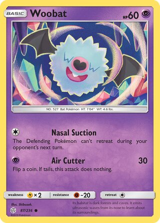 Woobat #87/236 Common - Cosmic Eclipse Pokemon card