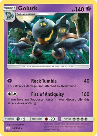 Golurk #90/236 Rare - Cosmic Eclipse Pokemon card