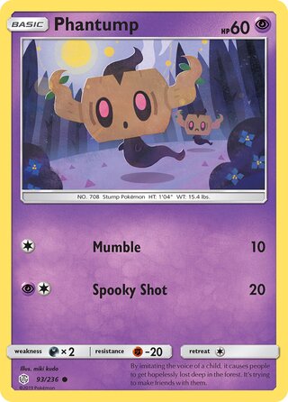 Phantump #93/236 Common - Cosmic Eclipse Pokemon card