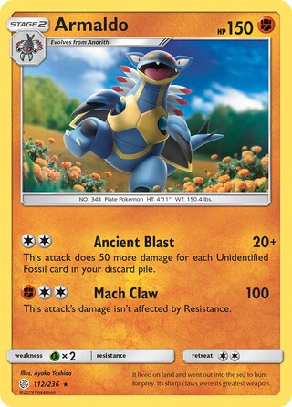 Armaldo #112/236 Rare - Cosmic Eclipse Pokemon card