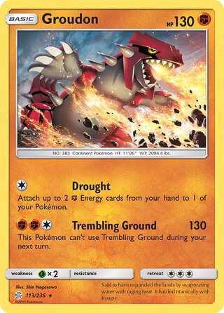 Groudon #113/236 Rare - Cosmic Eclipse Pokemon card