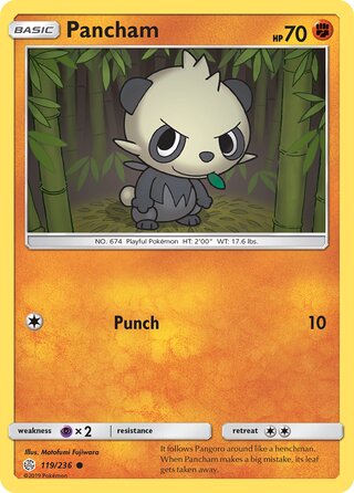 Pancham #119/236 Common - Cosmic Eclipse Pokemon card
