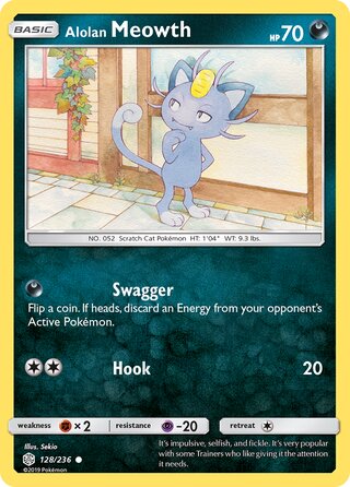 Meowth #128/236 Common - Cosmic Eclipse Pokemon card