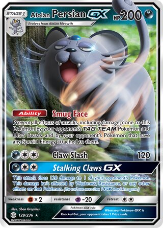 Pokemon Cosmic Eclipse Alolan Persian GX #129